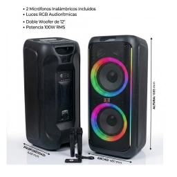 Parlante bluetooth CH-12218 12"x2 100W con Microfonos Inalambricos